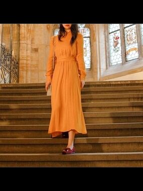 Zara Long Sleeve Maxi Dress in GOLD/MUSTARD